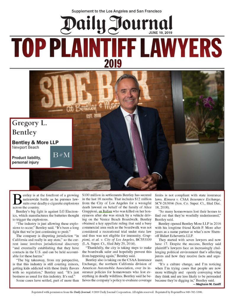 Daily Journal's Top Plaintiff Lawyers 2019: Greg Bentley