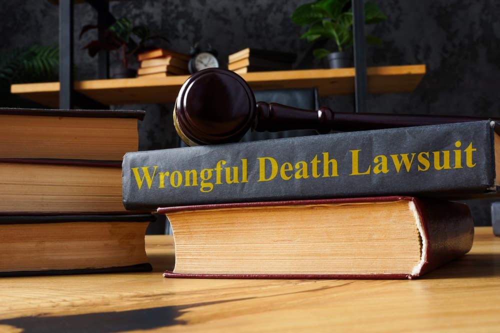 Pile of Books with "Wrongful Death Lawsuit" Text.